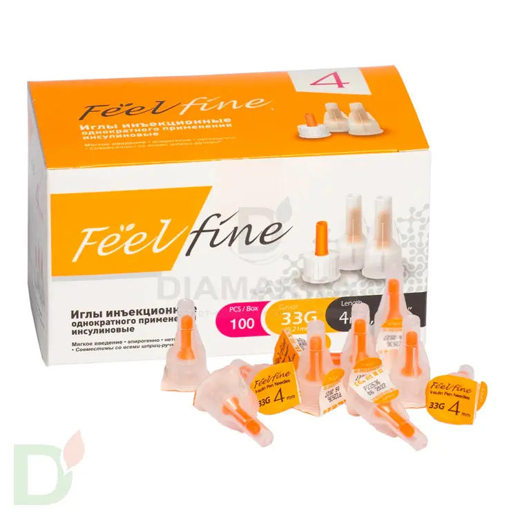 Иглы ФилФайн (FeelFine) 33G, длина 4 мм, 100 штук, для шприц ручек