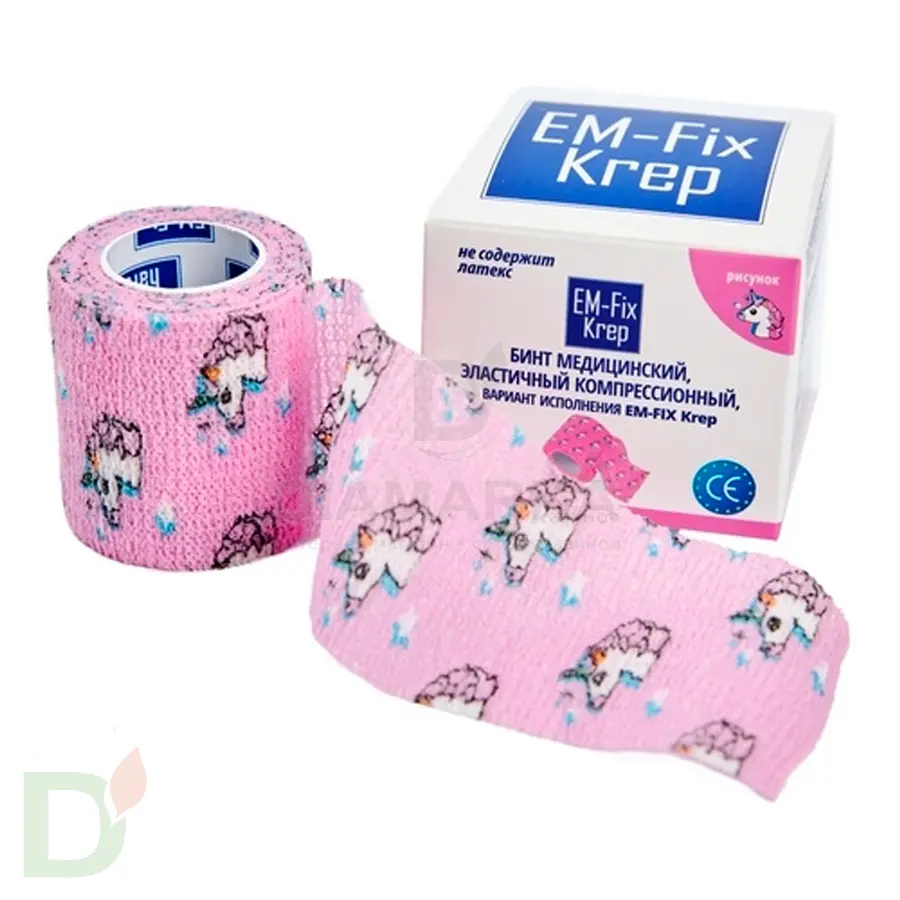 Бинт самофиксирующийся EM-Fix krep Розовый с единорогом, 5см*4,5м в Самаре