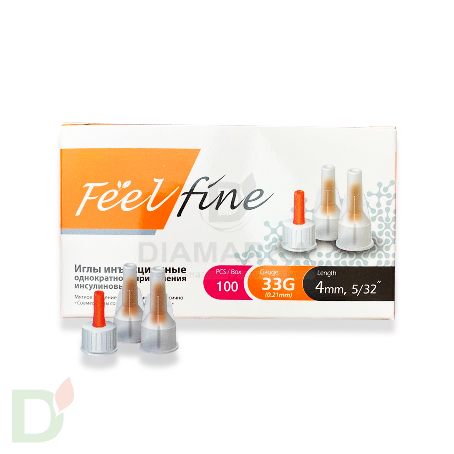 Иглы ФилФайн (FeelFine) 33G, длина 4 мм, 100 штук, для шприц ручек