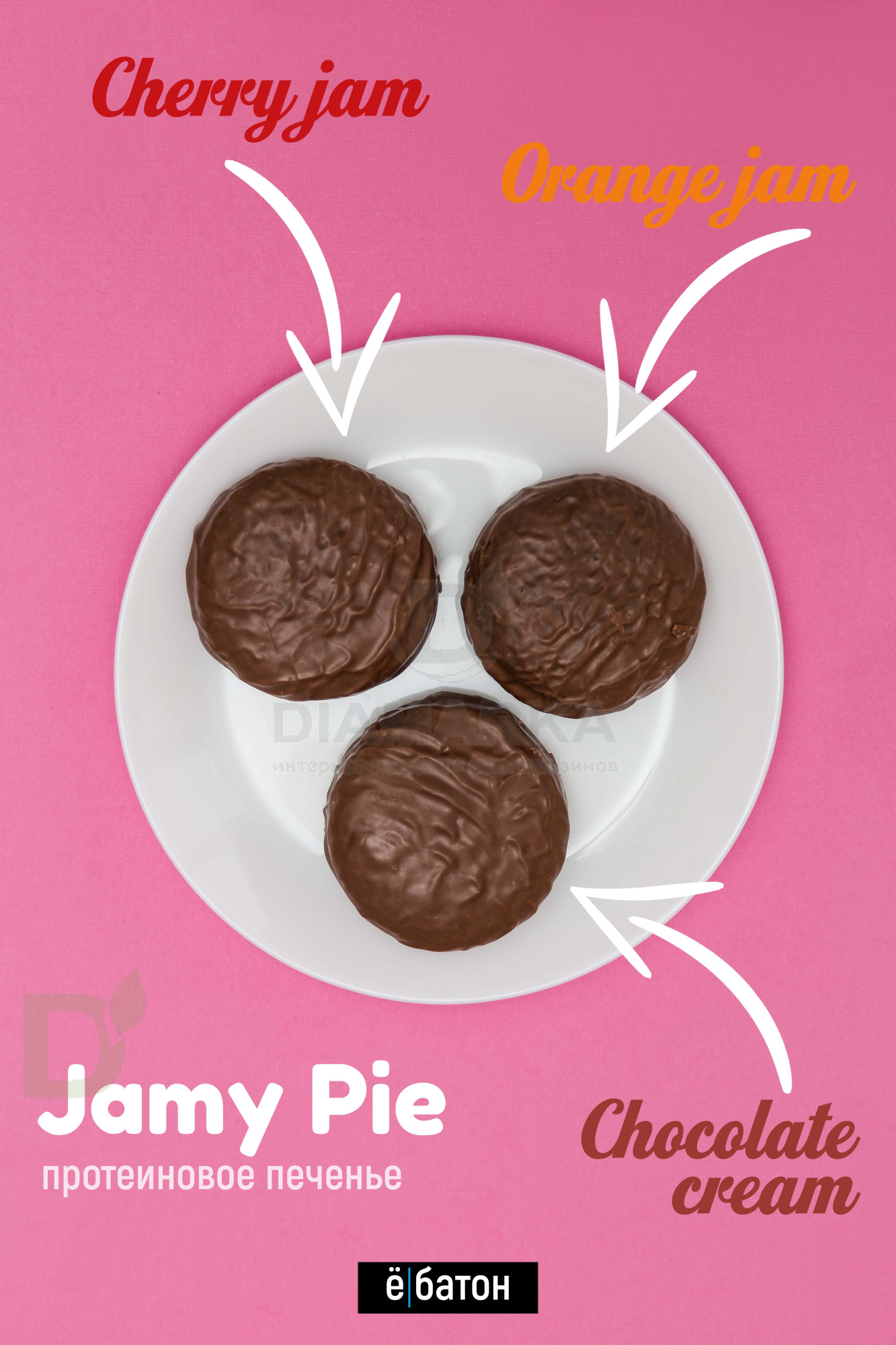 Печенье Ё/батон Jamy Pie протеиновое с суфле и джемом Вишня 60гр